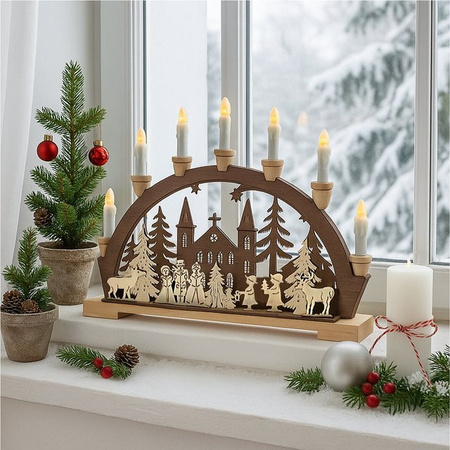 HTI-Living Schwibbogen Sternensinger vor der Kirche aus Holz für die Advents- und Weihnachtszeit