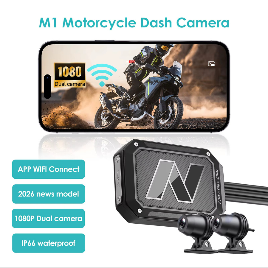 Icreative Motorrad Dashcam mit Dual-1080P-DVR und WLAN, wasserdichte Smart-Connect-Actionkamera in Schwarz - Bild 2