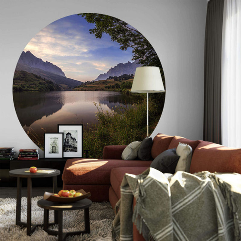 K&L Wall Art Vliestapete Cuadrado See Landschaft Natur, runde Wandgestaltung, mehrfarbig, matt - Bild 3