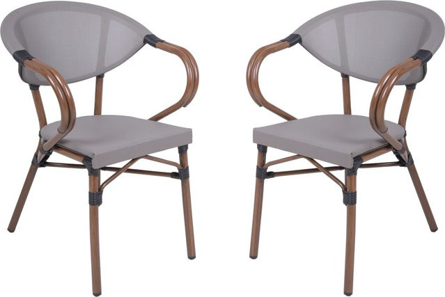 Garden Pleasure Stapelstühle Toskana aus Aluminium mit Armlehnen, 2er Set, Grau-Braun - Bild 1