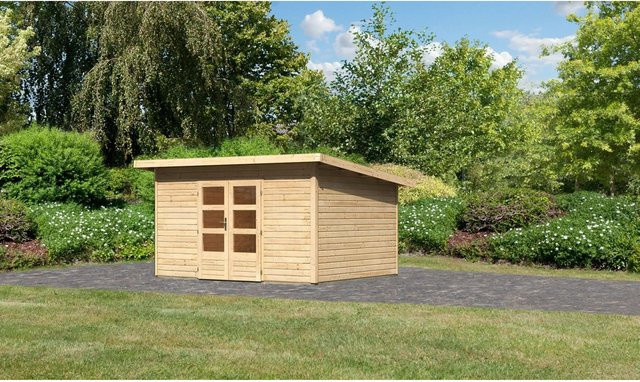Karibu Holz-Gartenhaus Karlskoga 4 mit Pultdach in Natur, B/T: 365 x 305 cm - Bild 1