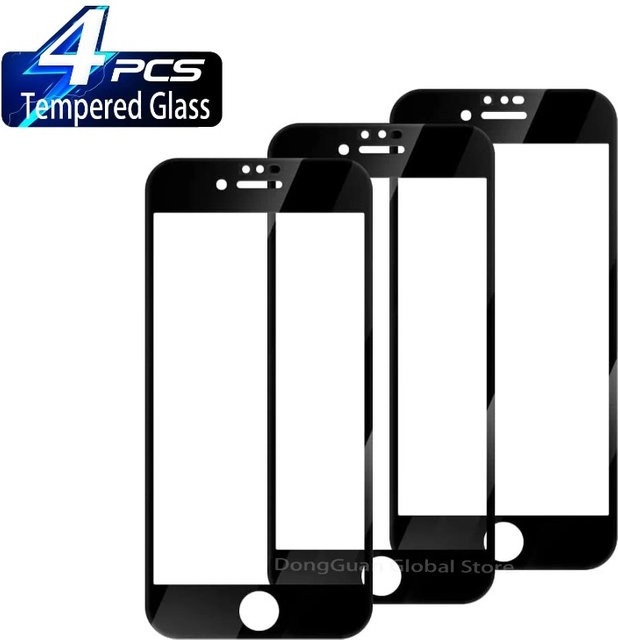 2/4 Stück Displayschutzfolie aus gehärtetem Glas für Apple iPhone 7, iPhone 8 Plus, iPhone SE 2020 und iPhone SE 2022, transparent/schwarz - Bild 1