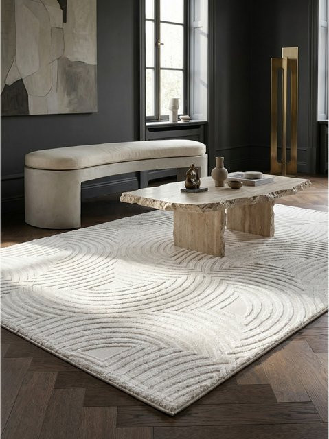 Kadima Design Teppich Kurzflor in Beige und Weiß mit abstraktem Design, B/T: 140 x 200 cm - Bild 1