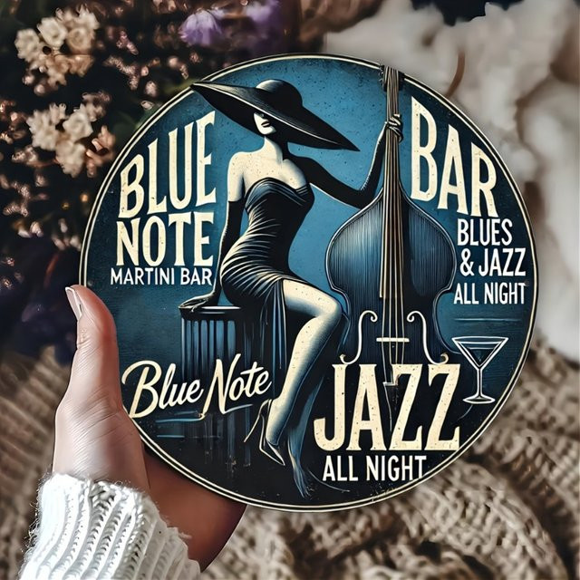 Potdemiel Blue Note Jazz Martini Bar Vintage Wandkunst aus Aluminium in Blau, Rund, Durchmesser: 20 cm - Bild 1