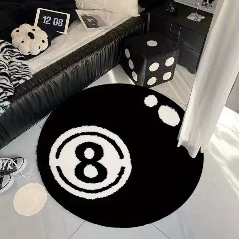 VIKAMA Billard-Teppich in Schwarz mit 8 Kugeln, runder und rutschfester Teppich für Wohnzimmer und Schlafzimmer - Bild 3
