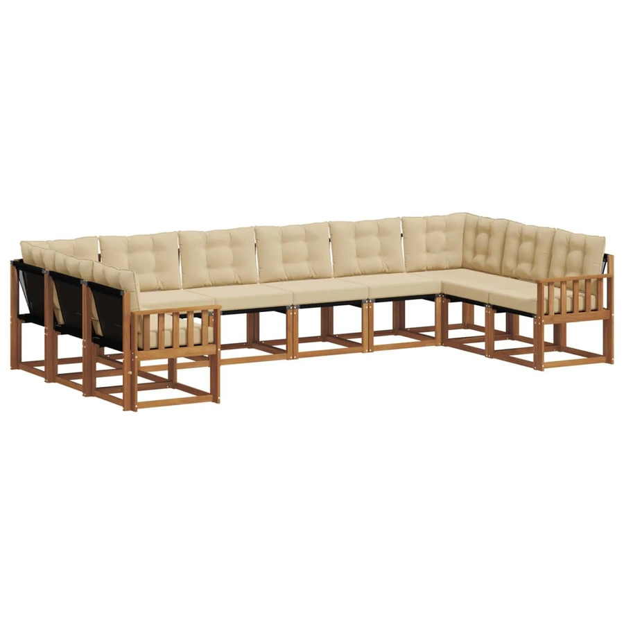 vidaXL Outdoor-Sofagarnitur aus Akazienholz mit Textilene und Kissen, 10-teiliges Set, Natur und Beige - Bild 2