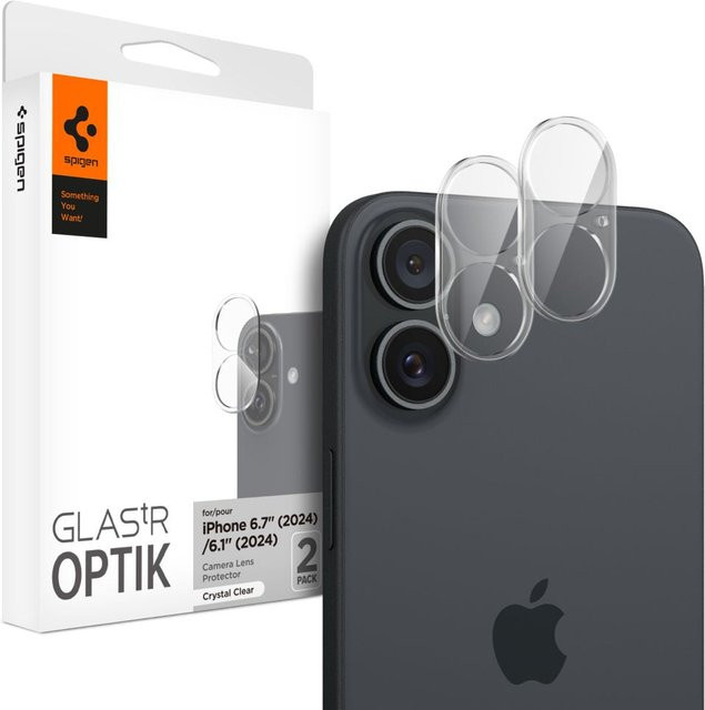 Spigen GlasR Optik Rückkamera-Schutzfolie aus gehärtetem Glas für Apple iPhone 16 Plus und iPhone 16, 2er-Set, transparent, AGL07923 - Bild 1