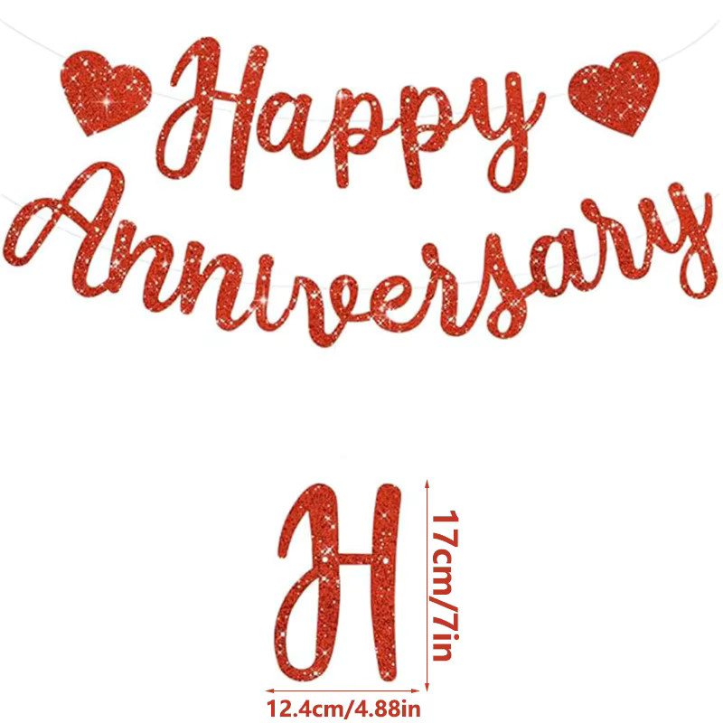 VRISE Happy Anniversary Banner Jubiläums-Party-Dekoration aus Papier in Rot und Lila - Bild 2