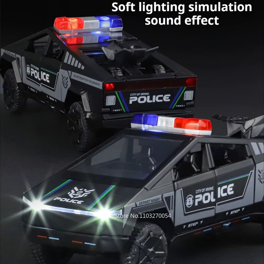 MAKEDA Pickup Truck Polizeiauto, Modell, 1:32, Metall, mit Licht und Sound - Bild 5