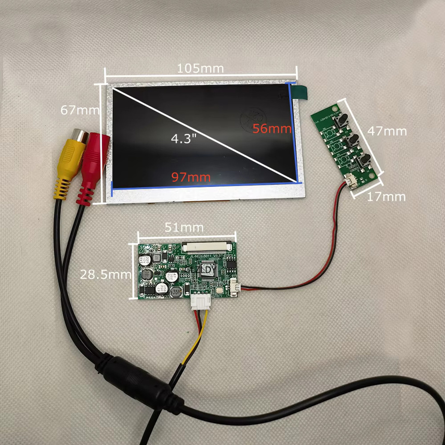 No Signal Snowflake 4,3 Zoll TFT LCD Display Modul Kit mit RCA AV Video für FPV DIY, Multicolor - Bild 2