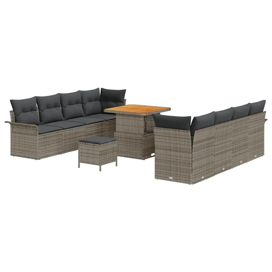 vidaXL Garten-Sofa-Set 11-teilig in Grau mit Kissen und integriertem Stauraum aus Polyrattan und Stahl - Bild 2