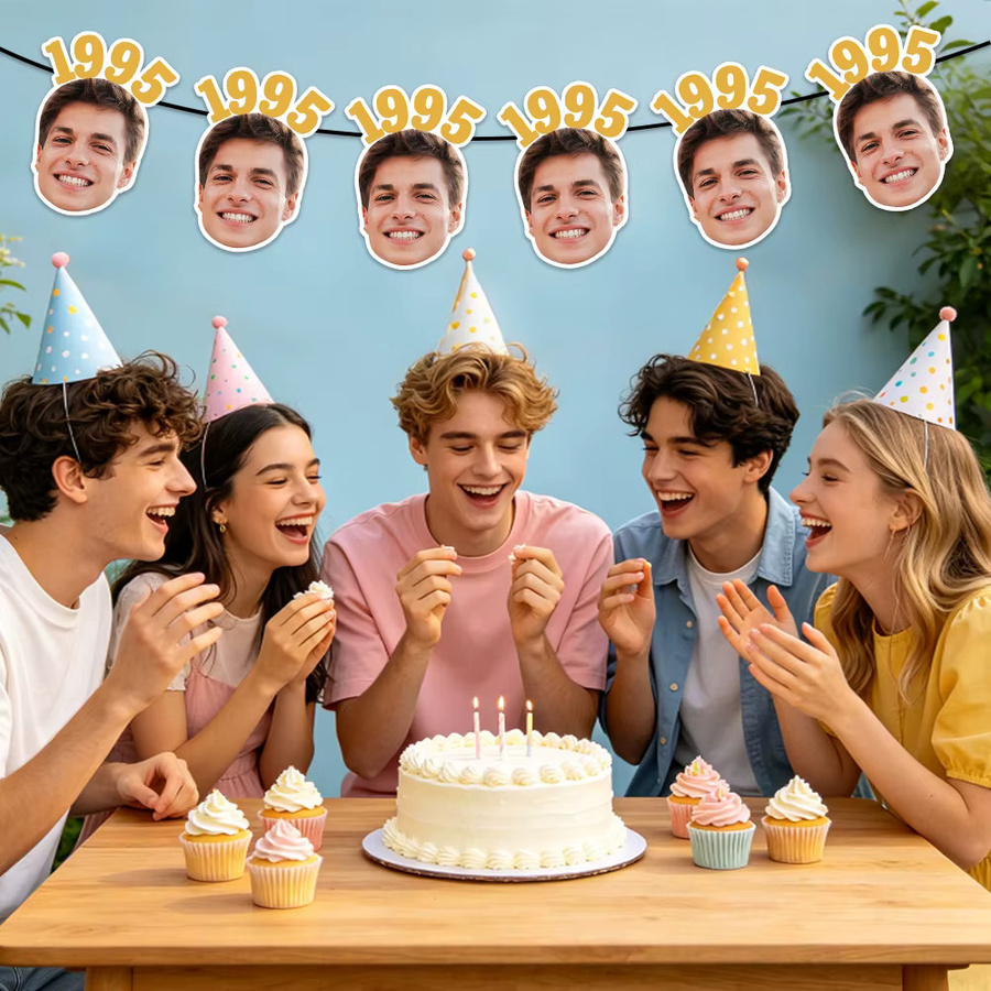 8 Stück Personalisierte Gesichtsfoto-Wimpel von Cyuan in Mehrfarbig für Geburtstage, Hochzeiten und Partys aus Papier - Bild 3