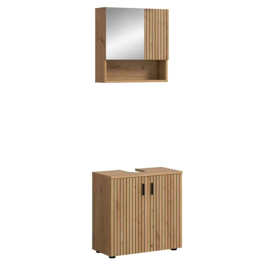Inn.Furn Badmöbel Set Livia in Eiche, 2-teilig mit Spiegelschrank und Waschbeckenunterschrank, Braun, Breite: 60 cm - Bild 2