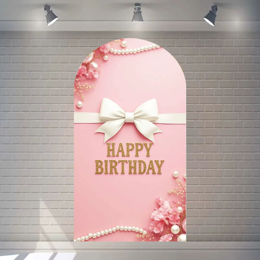 VIKAMA Geburtstagsparty Bogen Hintergrund Cover mit Schleifen und Blumen in Rosa, B/H: 120 x 50 cm - Bild 1