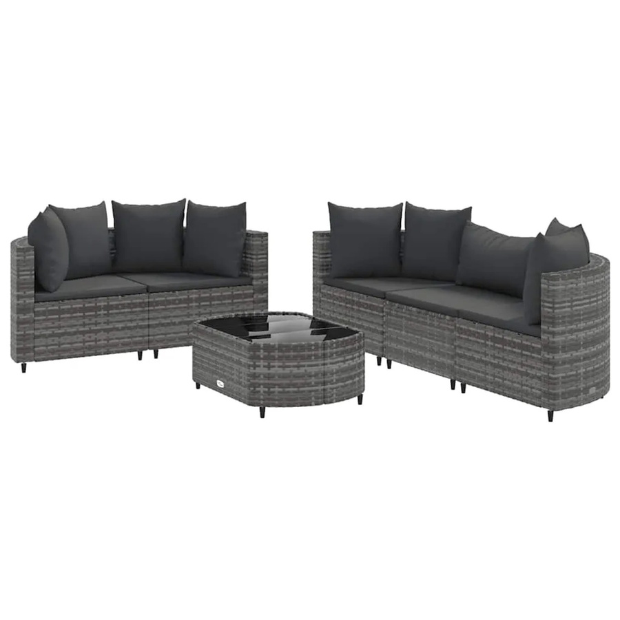 vidaXL 6-teilige Garten-Sofagarnitur in L-Form aus grauem PE-Rattan mit Kissen und Couchtisch - Bild 2