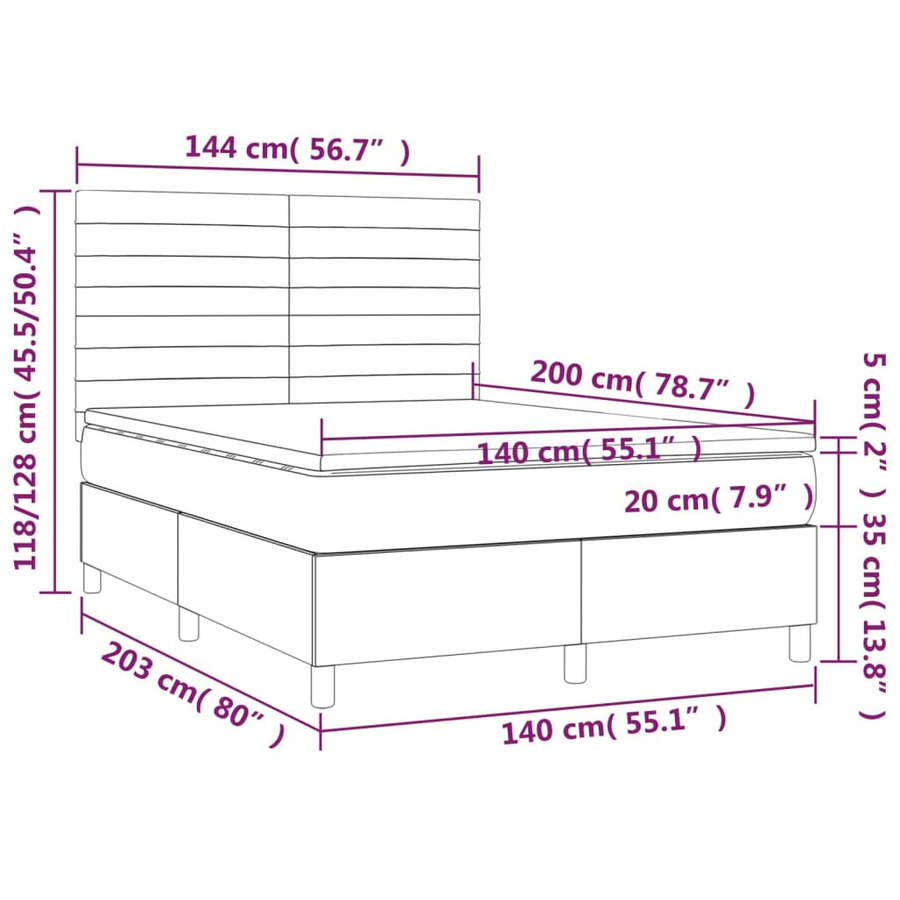 vidaXL Boxspringbett mit Matratze Dunkelgrau Samt B/T/H: 140 x 200 x 128 cm - Bild 3