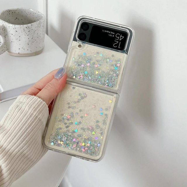 Loobival Luxus Glitzer Treibsand Hülle mit Liebesherz für Samsung Galaxy Z Flip 3, Z Flip 4, Z Flip 5 und Z Flip 6 - Bild 1