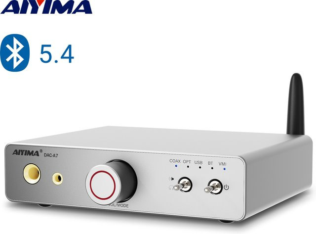 AIYIMA DAC-A7 HIFI Kopfhörerverstärker mit ES9038Q2M Audio USB Decoder, Bluetooth 5.4 und Vorverstärker in Silber für 3,5 mm und 6,35 mm Kopfhörer sowie aktive Lautsprecher - Bild 1