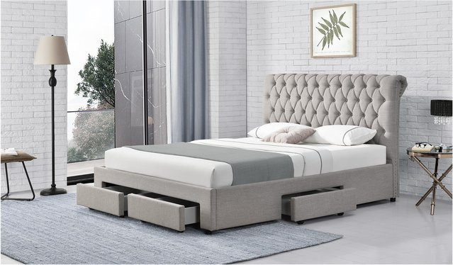 HTI-Line Bett Claire gepolstert Grau B/T/H: 140 x 200 cm - Bild 1