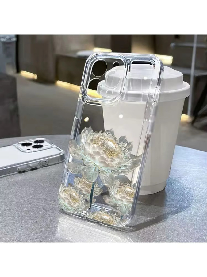 Transparente Handyhülle mit Lotusblumenmuster für iPhone 11 12 13 14 15 16 Pro Max Mini XS X XR 7 8 Plus SE 2022 Klare weiche Schutzhülle - Bild 5
