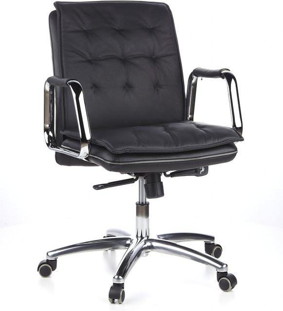 hjh OFFICE Profi Chefsessel VILLA 10 in Schwarz aus Leder mit Armlehnen - Bild 1