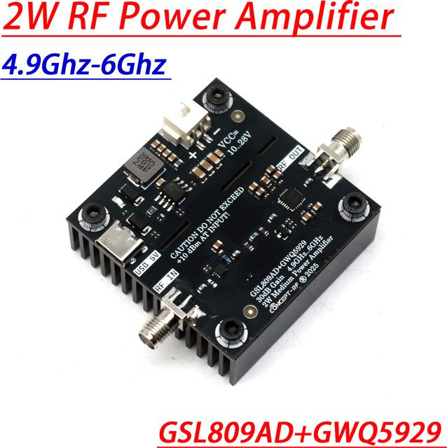 DYKBmetered HF-Leistungsverstärker GSL809AD+GWQ5929 Schwarz, 4,9GHz-6GHz, 2W, 30DB Antriebs-Sender für 5GHz und 5,8GHz WLAN Drohnen-Videoübertragung - Bild 1
