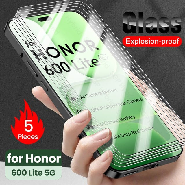 5 Stück Displayschutzfolien aus gehärtetem Glas für Honor 600 Lite 5G, transparente Vollabdeckung mit 9H Härtegrad - Bild 1