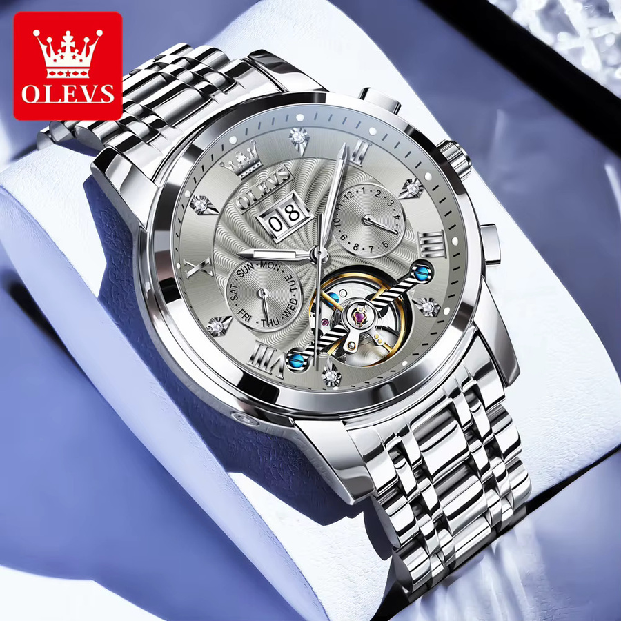 OLEVS Armbanduhr Automatik, Edelstahl, silver grey, Herren - Bild 3
