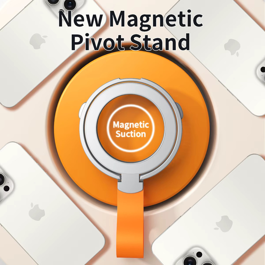 WeFor Universeller magnetischer Telefongriffhalter mit Ständer und Silikonarmband für kabelloses Laden, Farben: Silber und Orange - Bild 2