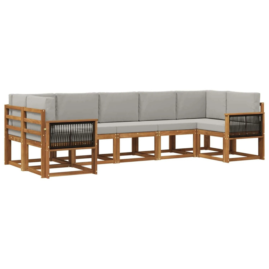 vidaXL Outdoor-Sofagarnitur aus Akazien-Massivholz mit Kissen, Grau/Natur - Bild 2