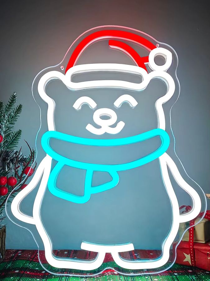 Wanxing Eisbär-Neonschild mit Weihnachtsmütze, dimmbares Leuchtschild als Wanddekoration für Weihnachten, Party und Kinderzimmer - Bild 7