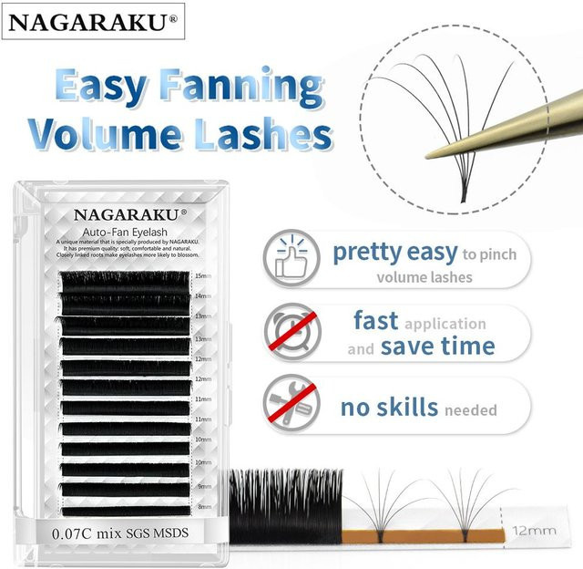 NAGARAKU Easy Fanning Volume Lashes, Schwarz, 0.03C Mix 8-15mm - Bild 1