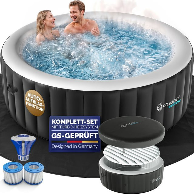 CASARIA Aufblasbarer Whirlpool Schwarz Rund für 6 Personen mit Filter und Abdeckung - Bild 1