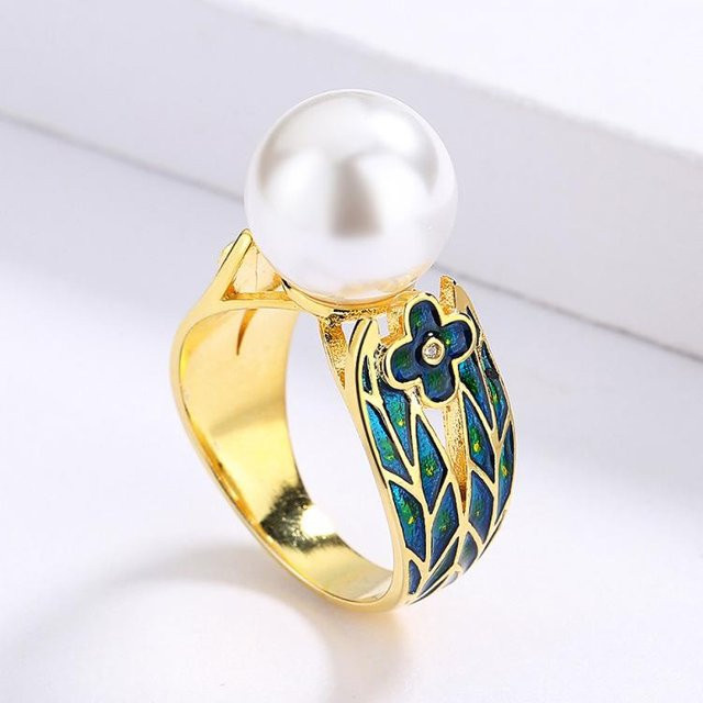 YIRAN Ring, Emaille, Perle, Zirkonia, Messing, beige, Damen - Bild 1