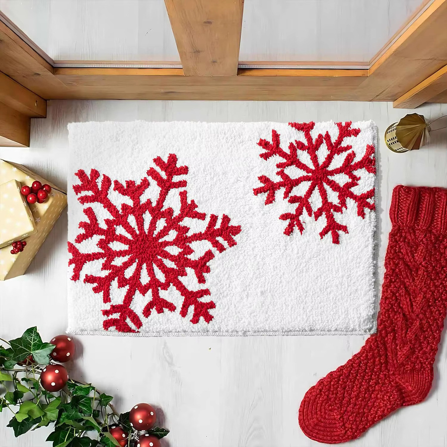 VIKAMA Weihnachts-Fußmatte mit Schneeflocken- und Sternenmuster in Weiß, Kaschmirimitat, B/T: 60 x 40 cm - Bild 3