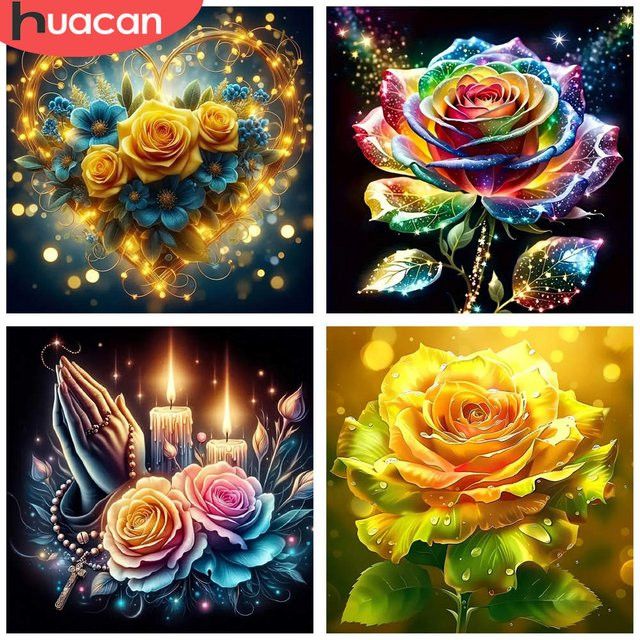 HUACAN 5D Diamant-Stickerei-Set Herzförmige Rosenblumen in Multicolor zum Selbermachen - Bild 1