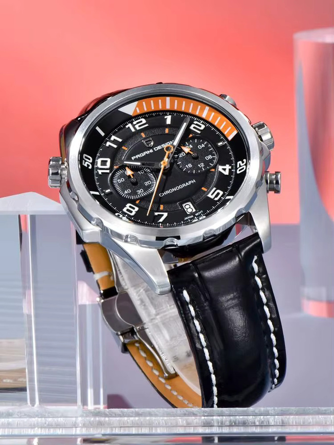 PAGANI DESIGN Chronograph, Quarz, Edelstahl, Saphirglas, Leder, Herren, Grün - Bild 6