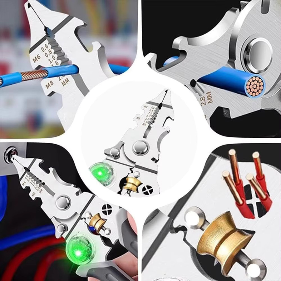 WOZOBUY Multifunktions-Elektrikerzange aus grauem Edelstahl mit Abisolierfunktion und elektrischer Messung - Bild 5