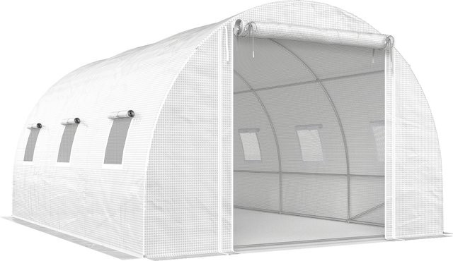 Outsunny Gewächshaus Foliengewächshaus Weiß, B/T/H: 4 x 3 x 2 m, mit 6 Aufrollbar Netzhüllen und Tür, Stahlrohr und 140g/m² PE Folie - Bild 1