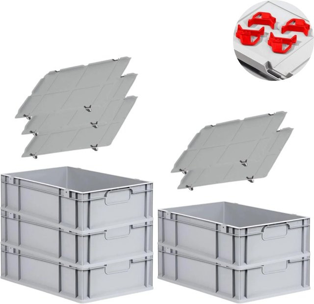PROREGAL Spar Set mit 5x Eurobox Nextgen Economy und 4x Schiebeschnappverschlüssen, Farbe Rot, H x B x T: 17 x 40 x 60 cm, 34 Liter pro Box - Bild 1