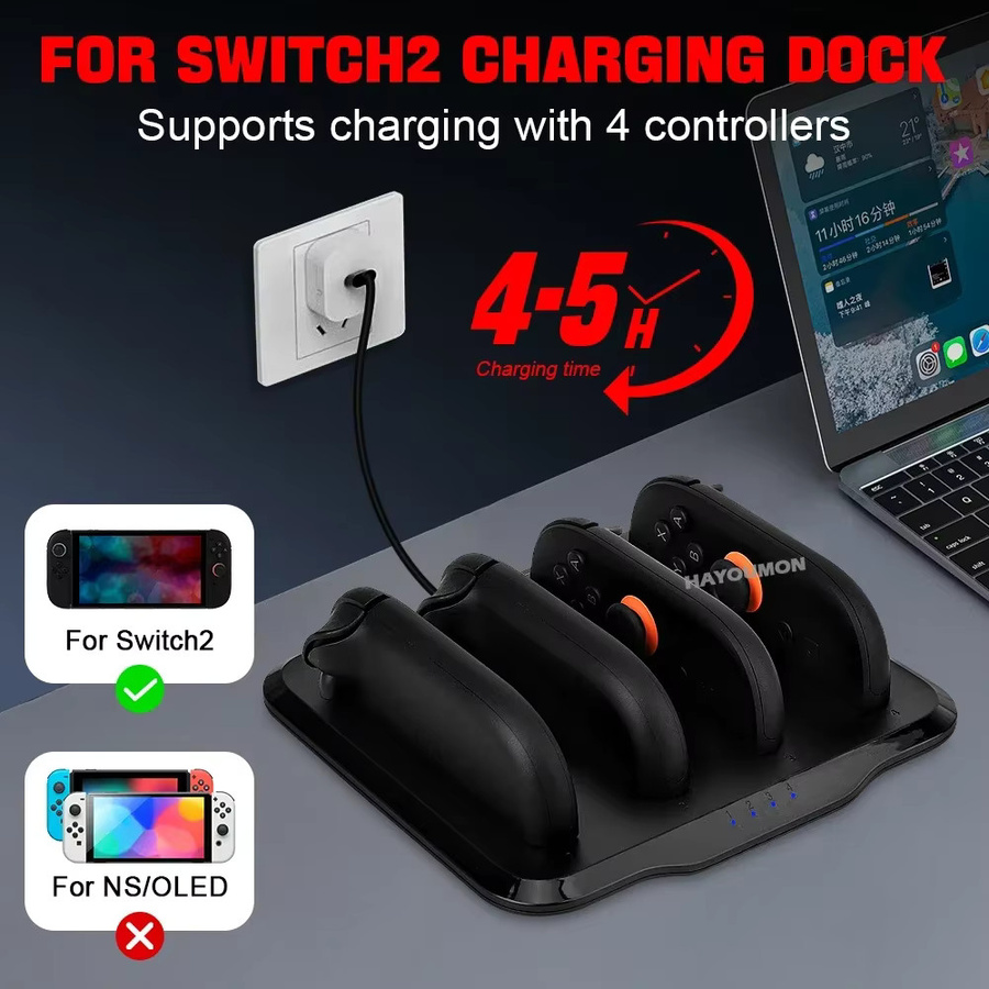 Ispoofer Ladestation für Nintendo Switch 2 Joypad mit Ladekabel in Schwarz - Bild 4