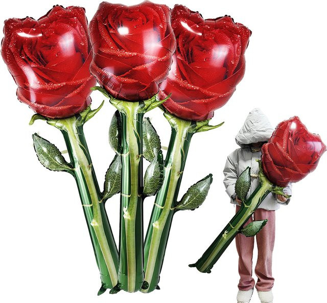 PartiesTour Rosenförmige Folienballons in Rot für Hochzeit, Geburtstag und Jahrestag - Bild 1