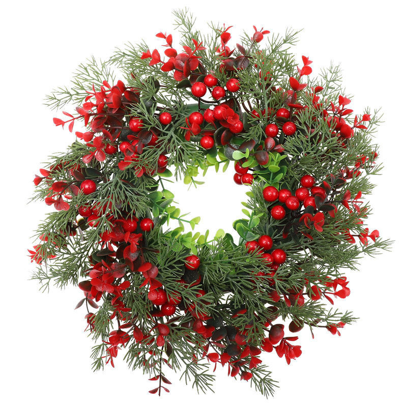 NATAWA Künstlicher Weihnachts-Beerenkranz in Rot mit Blättern aus Kunststoff - Bild 1