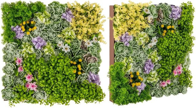 Costway 2er Set Künstliche Hecke Pflanzenwand Grün aus PE mit 10 Arten Sukkulenten und Blättern, B/H: 50 x 50 cm - Bild 1