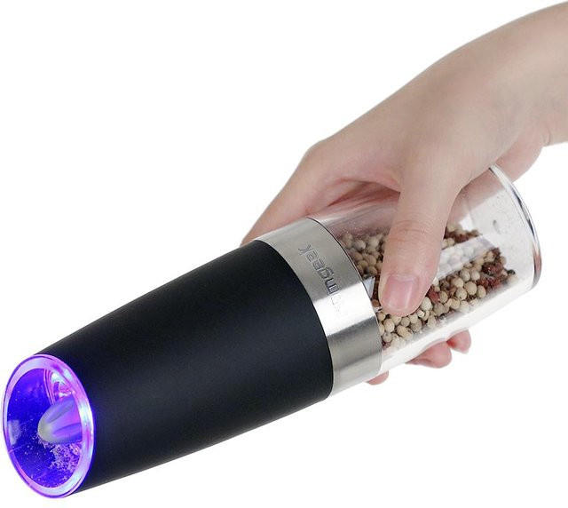 Homgeek Elektrische Schwerkraft-Pfeffermühle und Salzmühle mit blauem LED-Licht, BPA-frei, Blau/Schwarz - Bild 1