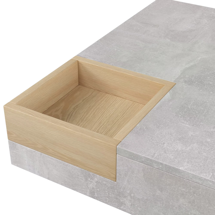 Svintora Moderner Couchtisch aus Beton in Grau mit Holz-Aufbewahrungsbox und quadratischem Design - Bild 3