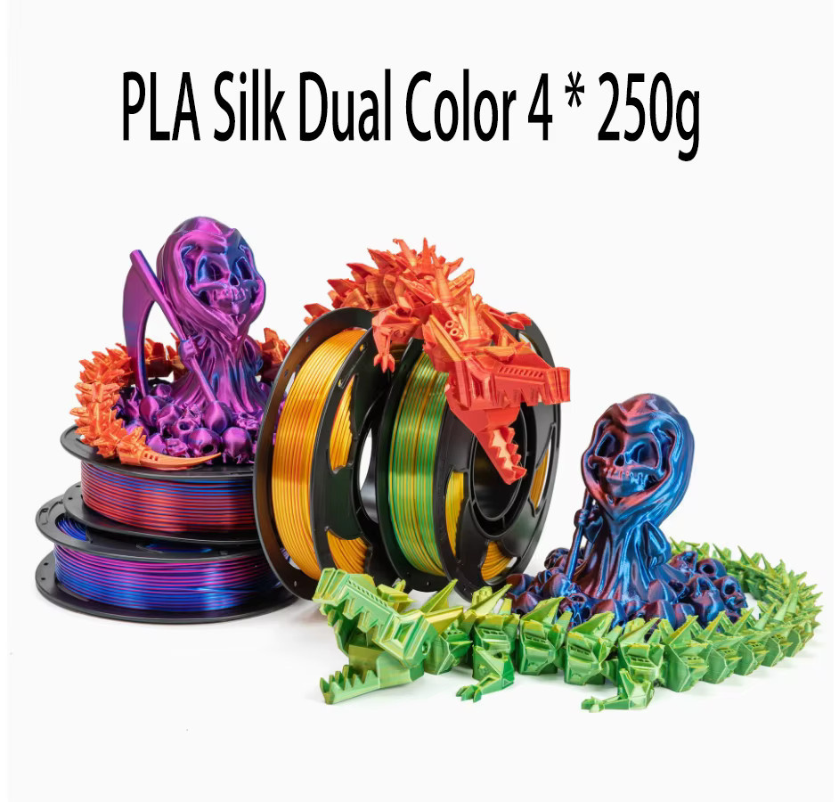 Antinsky Zweifarbiges Seiden PLA Filament 1,75mm für FDM 3D-Drucker, Multicolour Schwarz Rot Grün, 250g - Bild 5