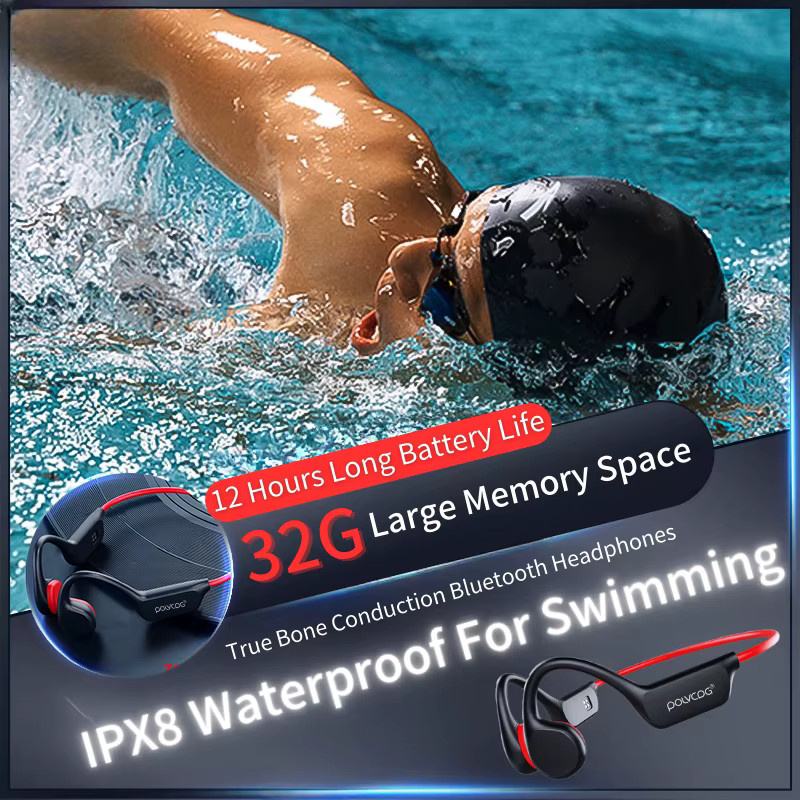 POLVCDG X7 Knochenleitungs-Headset mit 32 GB Speicher, Bluetooth 5.3 und IPX8 Wasserdichtigkeit in Schwarz - Bild 2