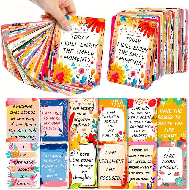 50 motivierende Affirmationskarten mit bunten Designs und inspirierenden Zitaten für Erwachsene in Multicolor - Bild 1