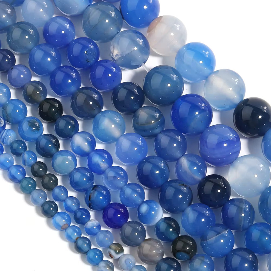 lingsai Natursteinperlen, blaue Achat, rund - Bild 3